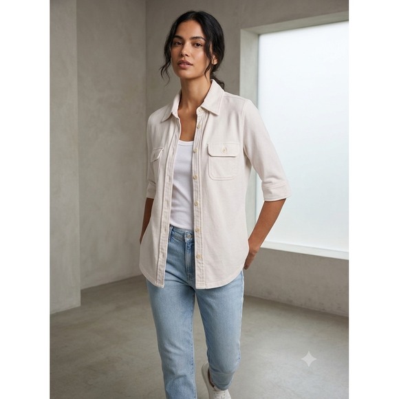 FRAME Tops - FRAME Button Down Shirt Womens S Stretch White Pima Cotton Utility Safari Fitted